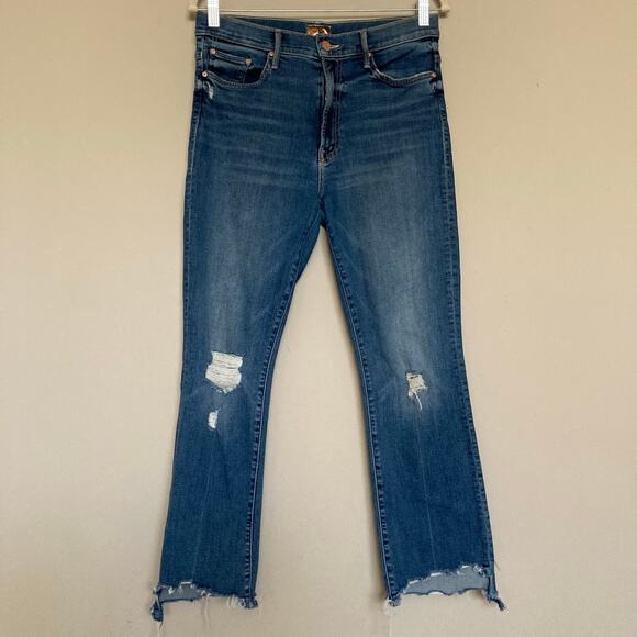 MOTHER The Insider Crop Step Chew Jeans 30 Dancing On Coals Distressed Flare - Picture 1 of 16